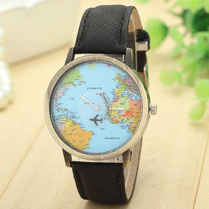 Fashion Watch Woman 2017 PU Leather Global Travel By Plane Map - Freemart Online