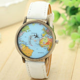 Fashion Watch Woman 2017 PU Leather Global Travel By Plane Map - Freemart Online