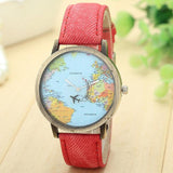 Fashion Watch Woman 2017 PU Leather Global Travel By Plane Map - Freemart Online