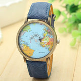 Fashion Watch Woman 2017 PU Leather Global Travel By Plane Map - Freemart Online