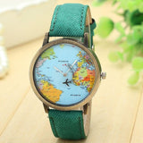 Fashion Watch Woman 2017 PU Leather Global Travel By Plane Map - Freemart Online