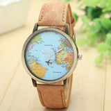 Fashion Watch Woman 2017 PU Leather Global Travel By Plane Map - Freemart Online